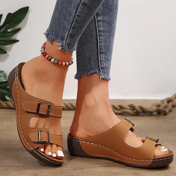 😍Last Day 50% OFF😍-Women's Double Buckle Adjustable Slides Orthopedic Sandals