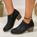 LAST DAY 50% OFF-Women'S Chunky Heel Side Zip Comfortable Orthopedic Shoes