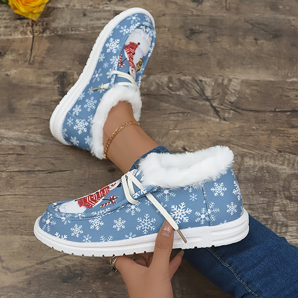 LAST DAY 50% OFF-Women's Comfort Plush Snowman Canvas Ankle Boots
