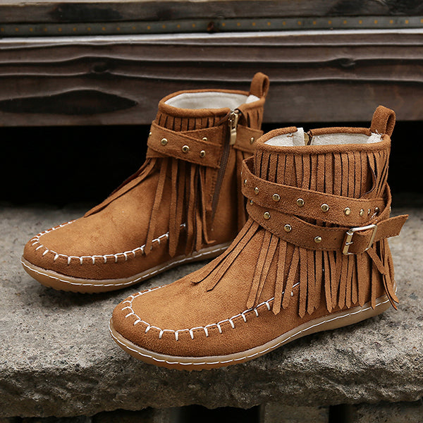 Last Day 50% OFF-Womens Tassel Trim Warm Fur Lined Comfortable Ankle Boots
