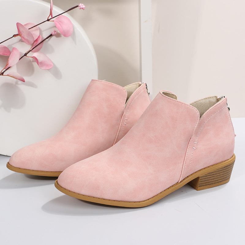 LAST DAY 75% OFF-Women's Comfortable Low Heel Ankle Zipper Chunky Boots