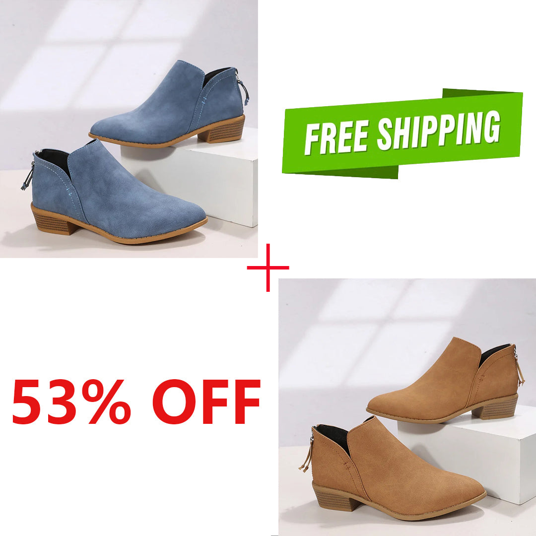 LAST DAY 75% OFF-Women's Comfortable Low Heel Ankle Zipper Chunky Boots