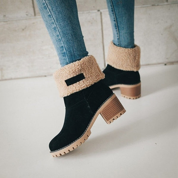 Women's Fleece Lined Chunky Heel Snow Boots