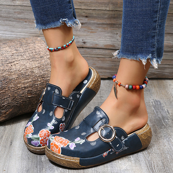 😍Last Day 50% OFF😍-Women's Slingbacks Floral Round Toe Wedge Orthopedics Sandals