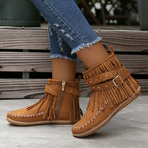 Last Day 50% OFF-Womens Tassel Trim Warm Fur Lined Comfortable Ankle Boots