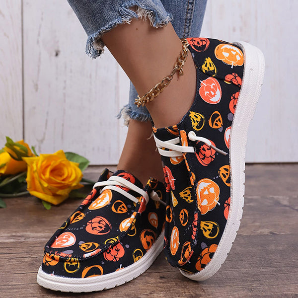 🔥LAST DAY 50% OFF - Women's Casual Comfy Lightweight Halloween Pumpkin Print Canvas Shoes