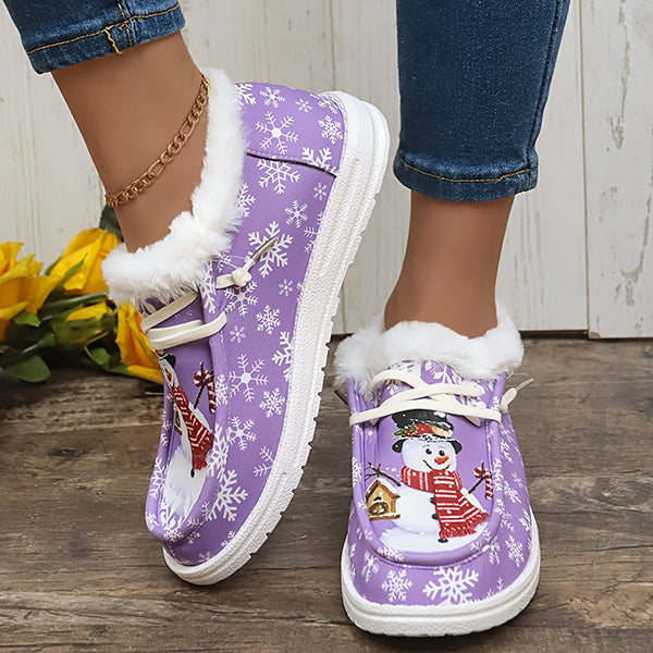 LAST DAY 50% OFF-Women's Comfort Plush Snowman Canvas Ankle Boots