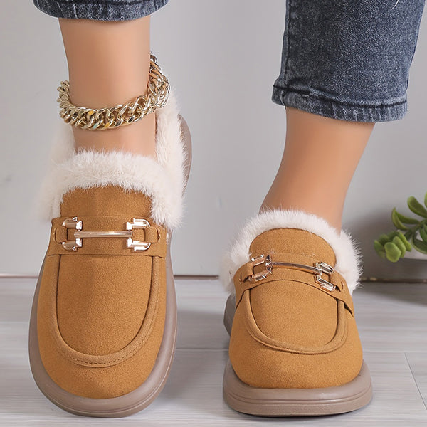 Last Day 50% OFF-Women's Metallic Buckle Soft Sole Flat Warm Lined Shoes