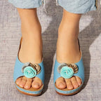 😍Last Day 55% OFF😍-Womens Comfy Leather Solid Flower Strap Wedge Sandals