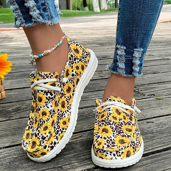 🔥LAST DAY 50% OFF - Women's Casual Comfy Lightweight Sunflower & Cow Print Canvas Shoes