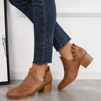 LAST DAY 75% OFF-Womens Ruffle Cut Out Chunky Low Heel Ankle Boots