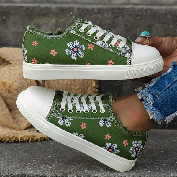 🔥LAST DAY 50% OFF - Women's Casual Comfy Embroidery Flower Lace-Up Denim Canvas Sneakers