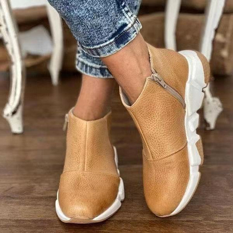 Women's Comfy Non Slip Leather Zip Up Ankle Boots