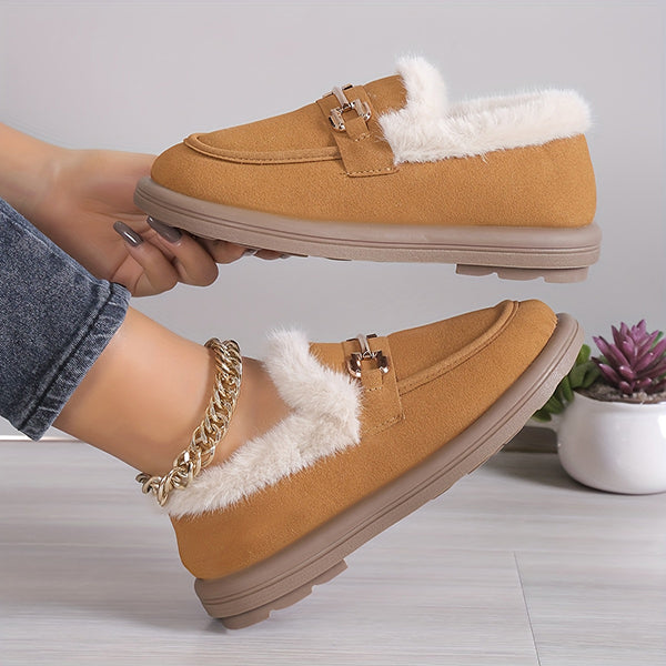 Last Day 50% OFF-Women's Metallic Buckle Soft Sole Flat Warm Lined Shoes