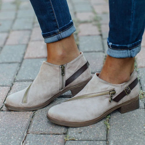 LAST DAY 50% OFF- Women Casual Retro Round Toe Low Heel Zipper Boots