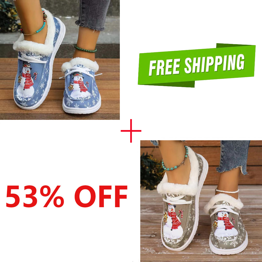 LAST DAY 50% OFF-Women's Comfort Plush Snowman Canvas Ankle Boots