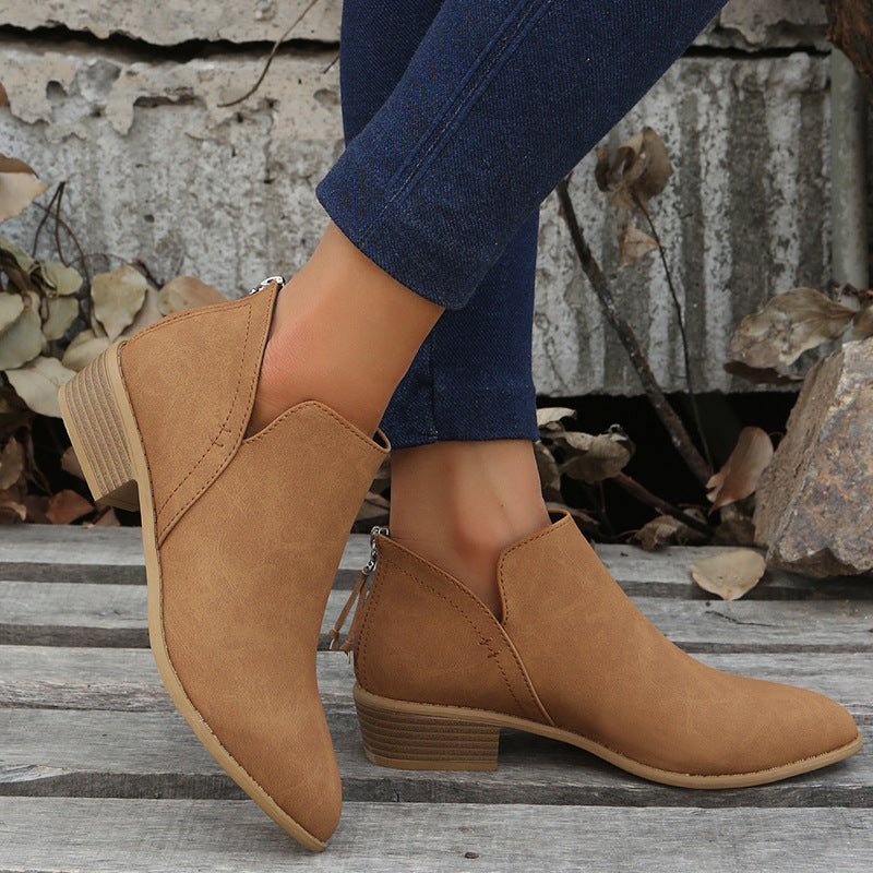 LAST DAY 75% OFF-Women's Comfortable Low Heel Ankle Zipper Chunky Boots