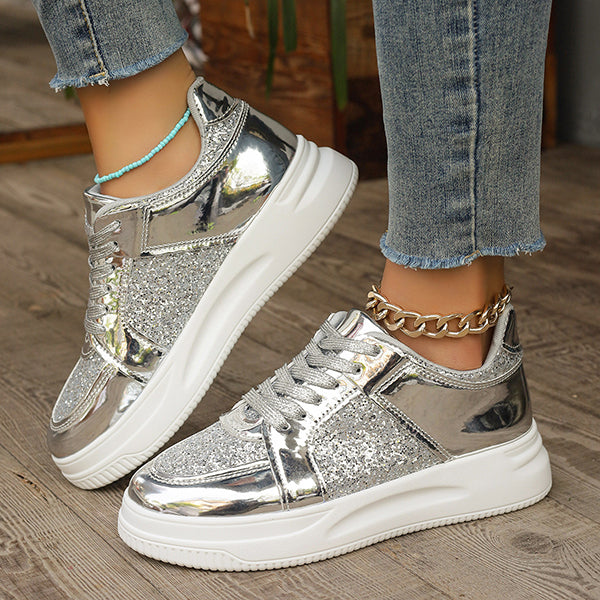 LAST DAY 70% OFF-Women's Glitter Non Slip Casual Comfort Fashion Lace-Up Thick Bottom Orthopedics Sneakers