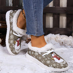 LAST DAY 50% OFF-Women's Comfort Plush Snowman Canvas Ankle Boots