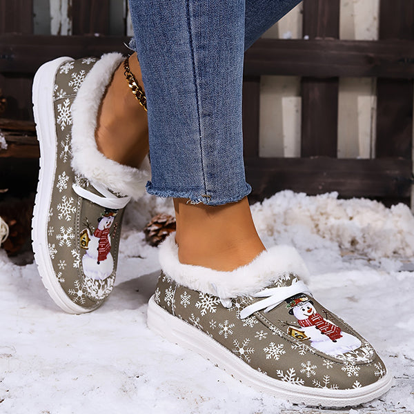 LAST DAY 50% OFF-Women's Comfort Plush Snowman Canvas Ankle Boots