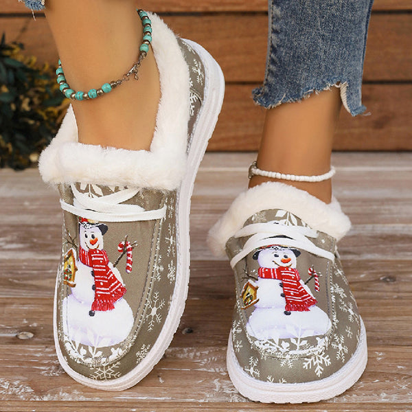 LAST DAY 50% OFF-Women's Comfort Plush Snowman Canvas Ankle Boots
