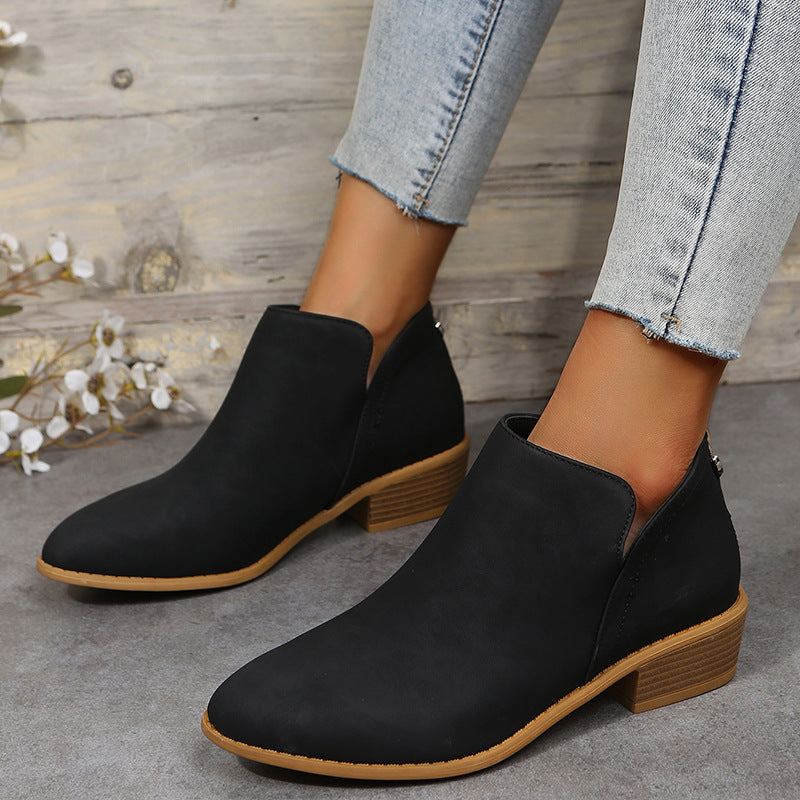 LAST DAY 75% OFF-Women's Comfortable Low Heel Ankle Zipper Chunky Boots