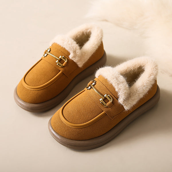 Last Day 50% OFF-Women's Metallic Buckle Soft Sole Flat Warm Lined Shoes