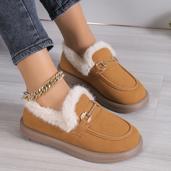 Last Day 50% OFF-Women's Metallic Buckle Soft Sole Flat Warm Lined Shoes
