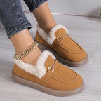 Last Day 50% OFF-Women's Metallic Buckle Soft Sole Flat Warm Lined Shoes