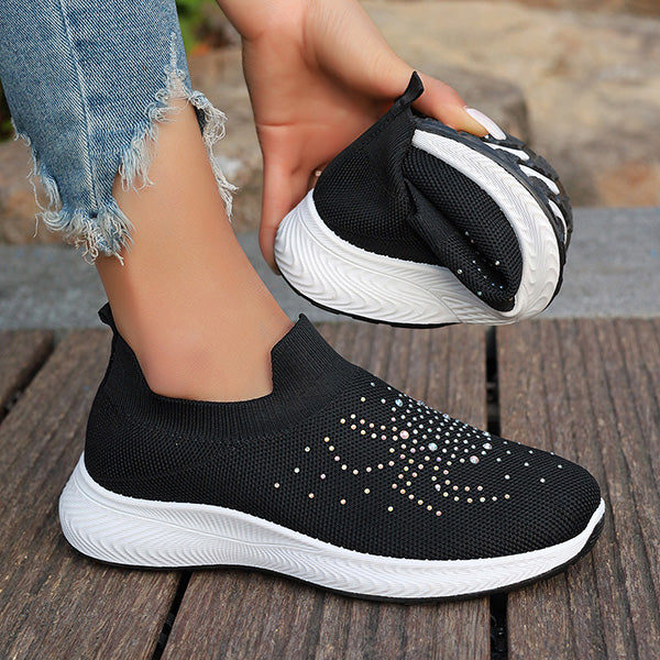 🔥LAST DAY 50% OFF - Women Comfortable Rhinestone Decorations Breathable Knitted Sneakers