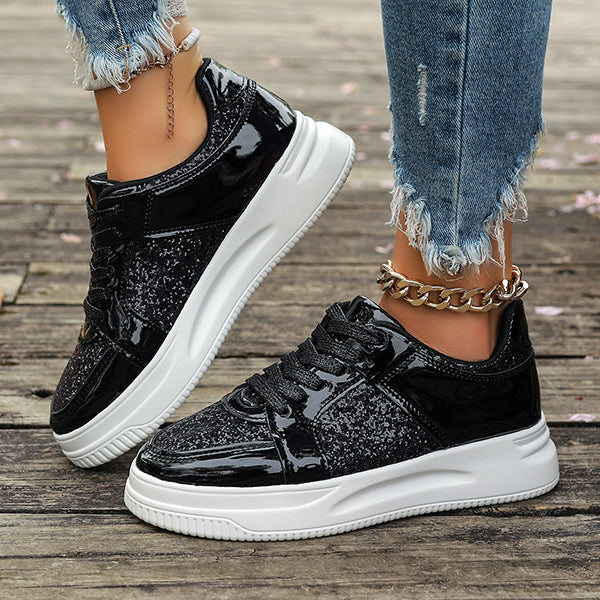 LAST DAY 70% OFF-Women's Glitter Non Slip Casual Comfort Fashion Lace-Up Thick Bottom Orthopedics Sneakers